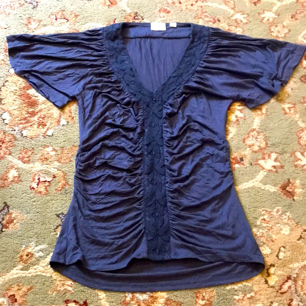 Blue- grey ruched flutter tee from Anthropologie , size small